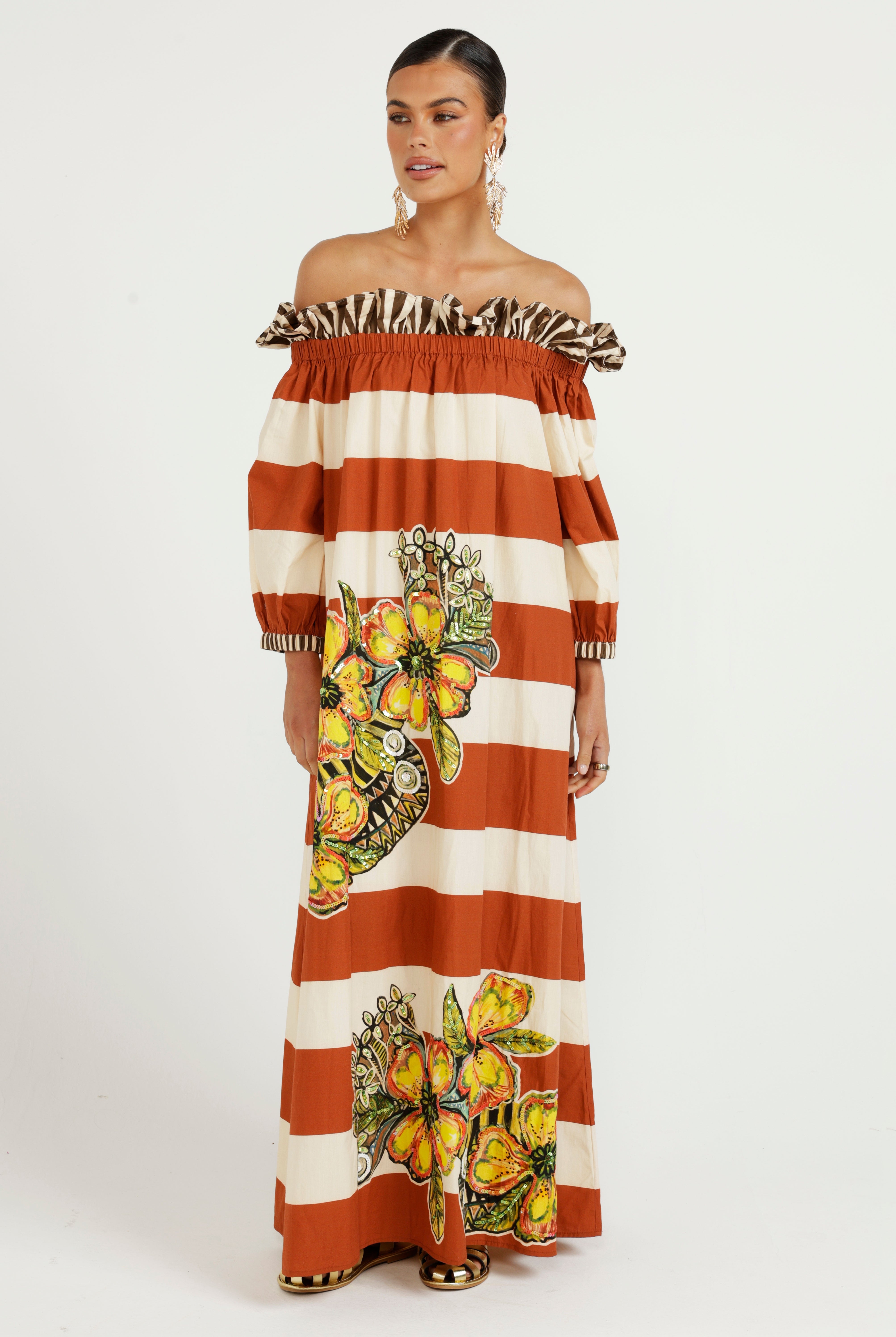 The Calypso Striped Off Shoulder Dress