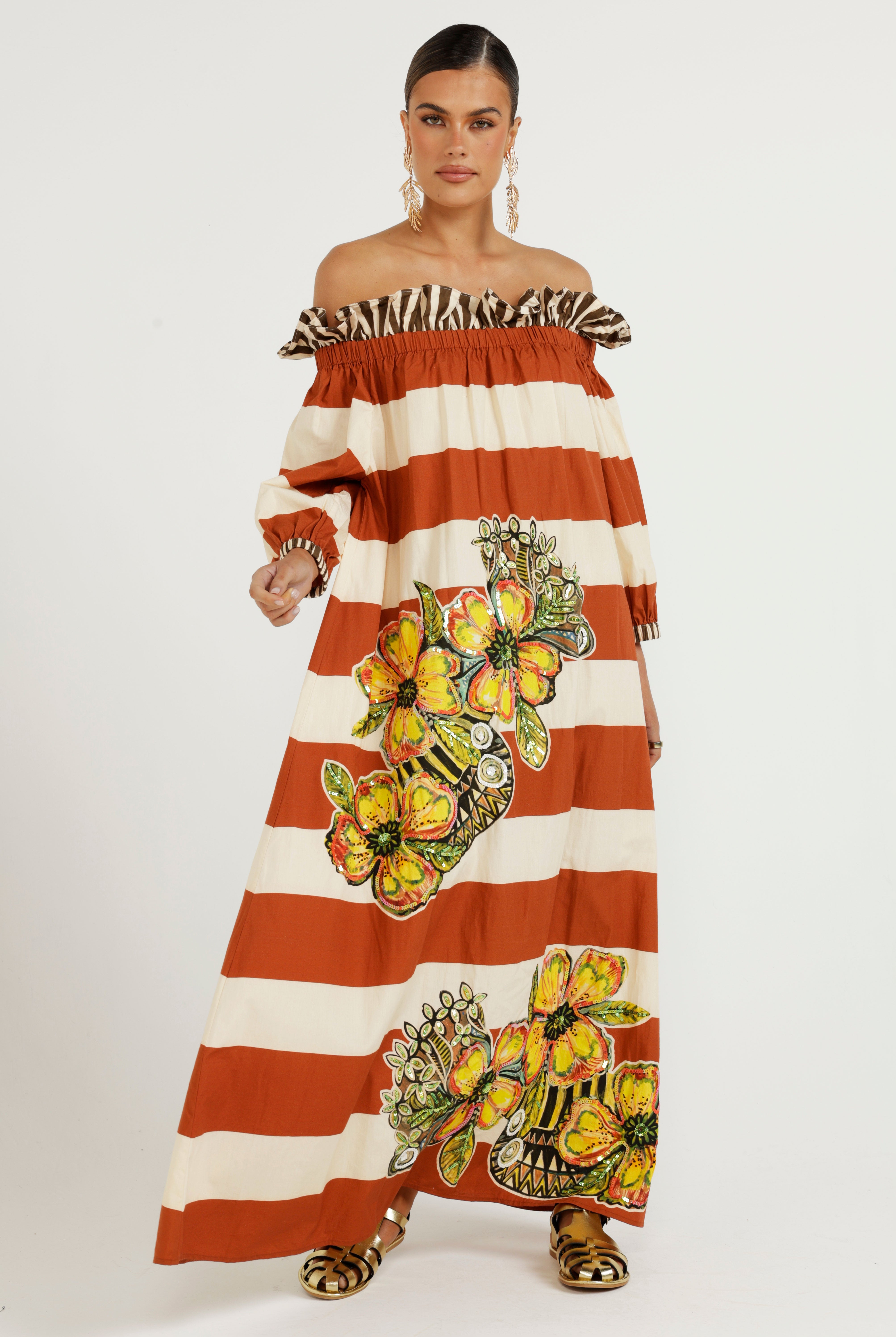 The Calypso Striped Off Shoulder Dress