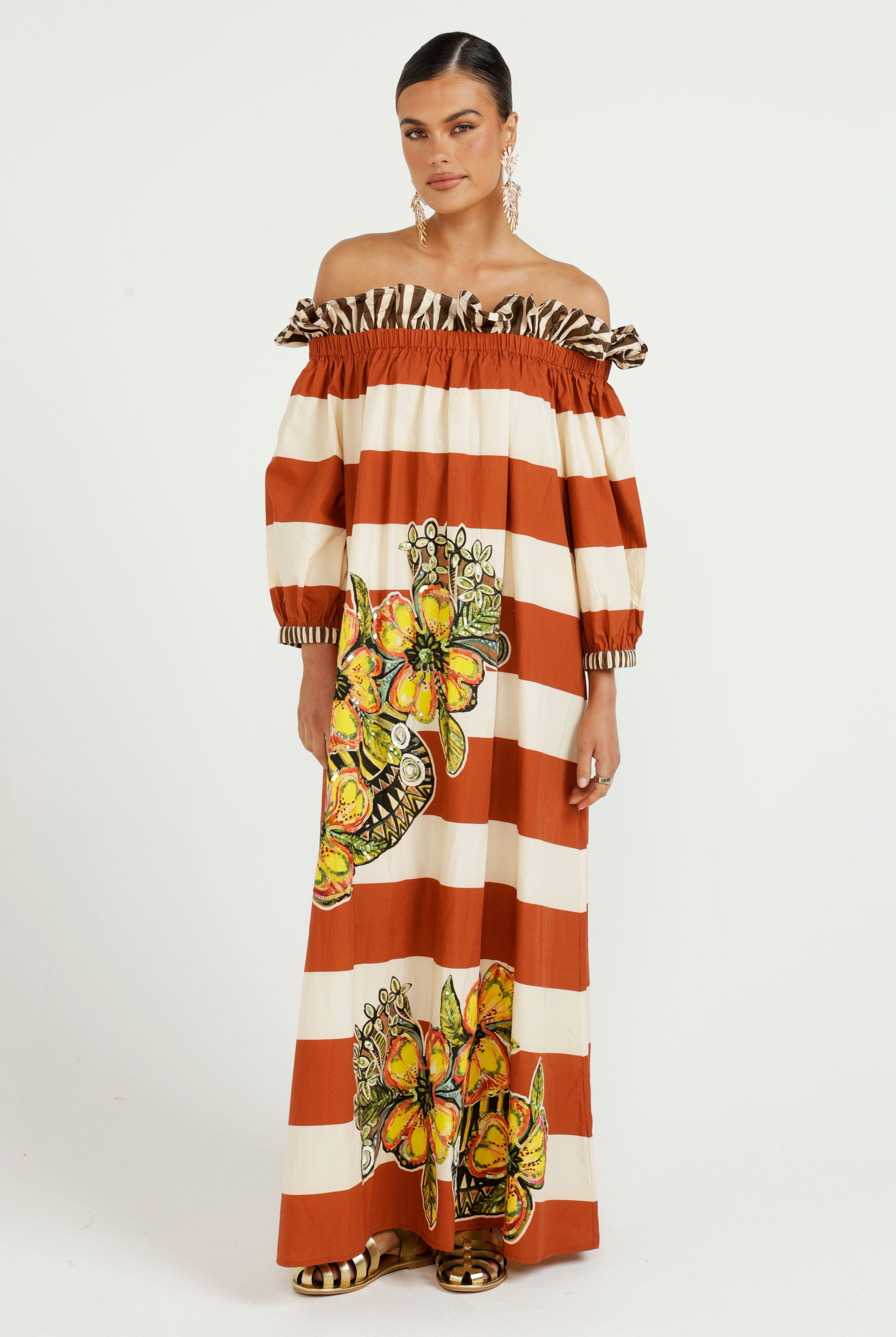 The Calypso Striped Off Shoulder Dress