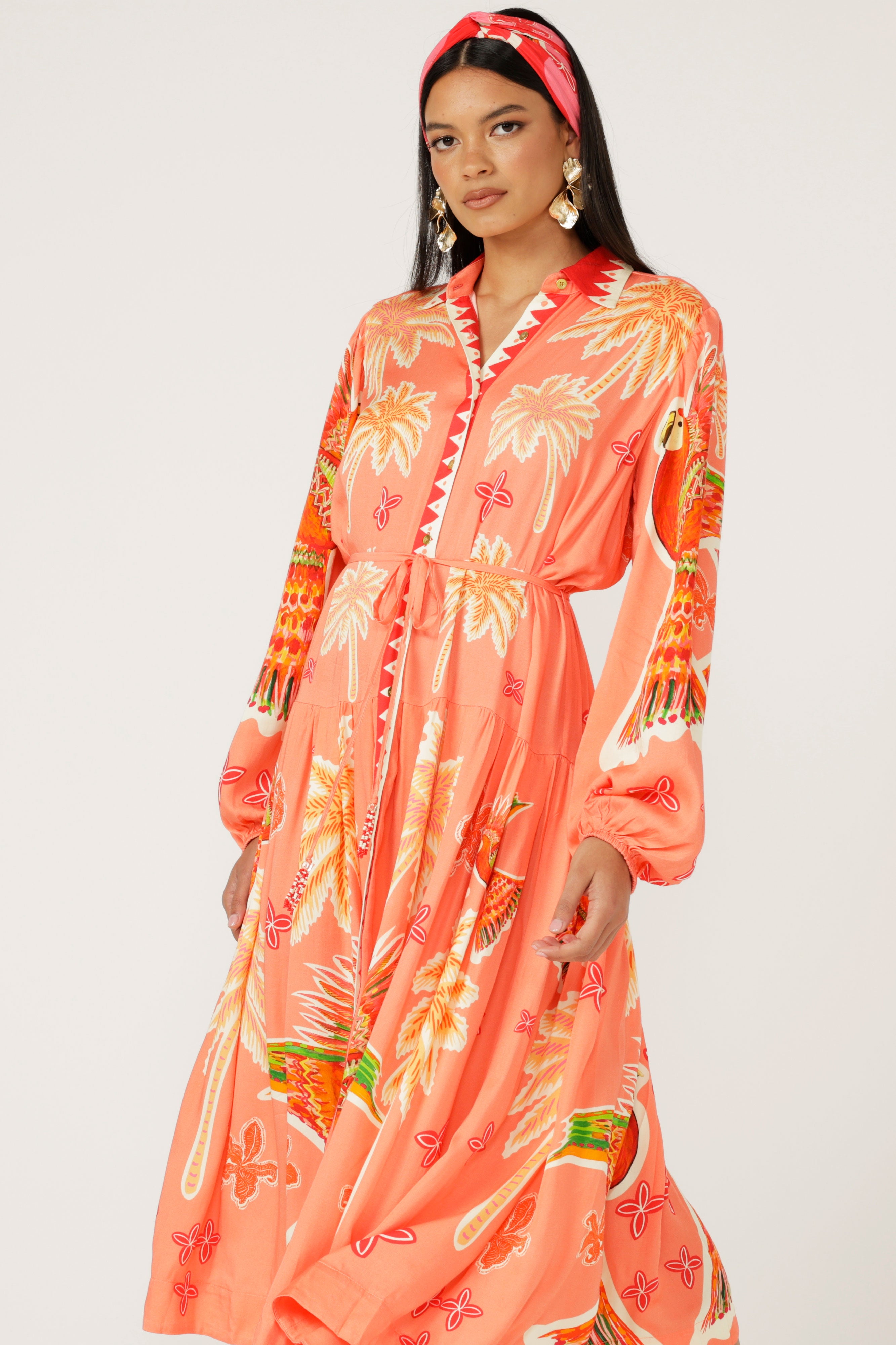 The Parrot Garden Shirt Dress