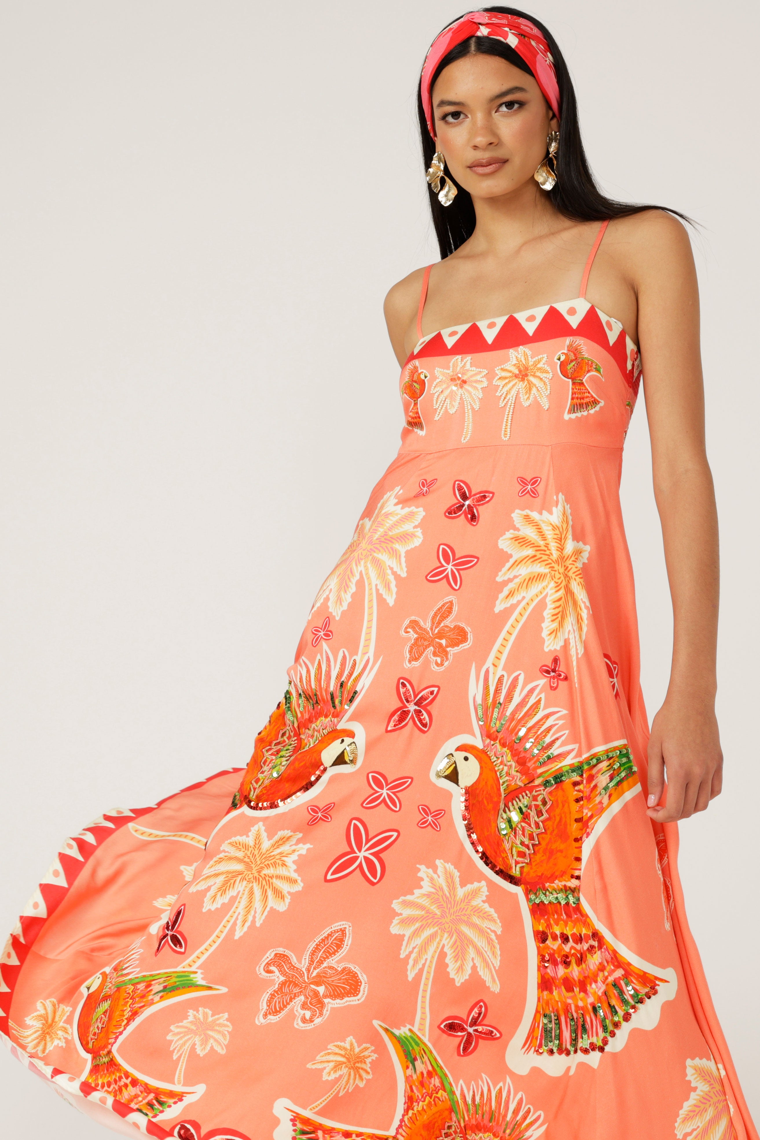 The Parrot Garden Midi Dress