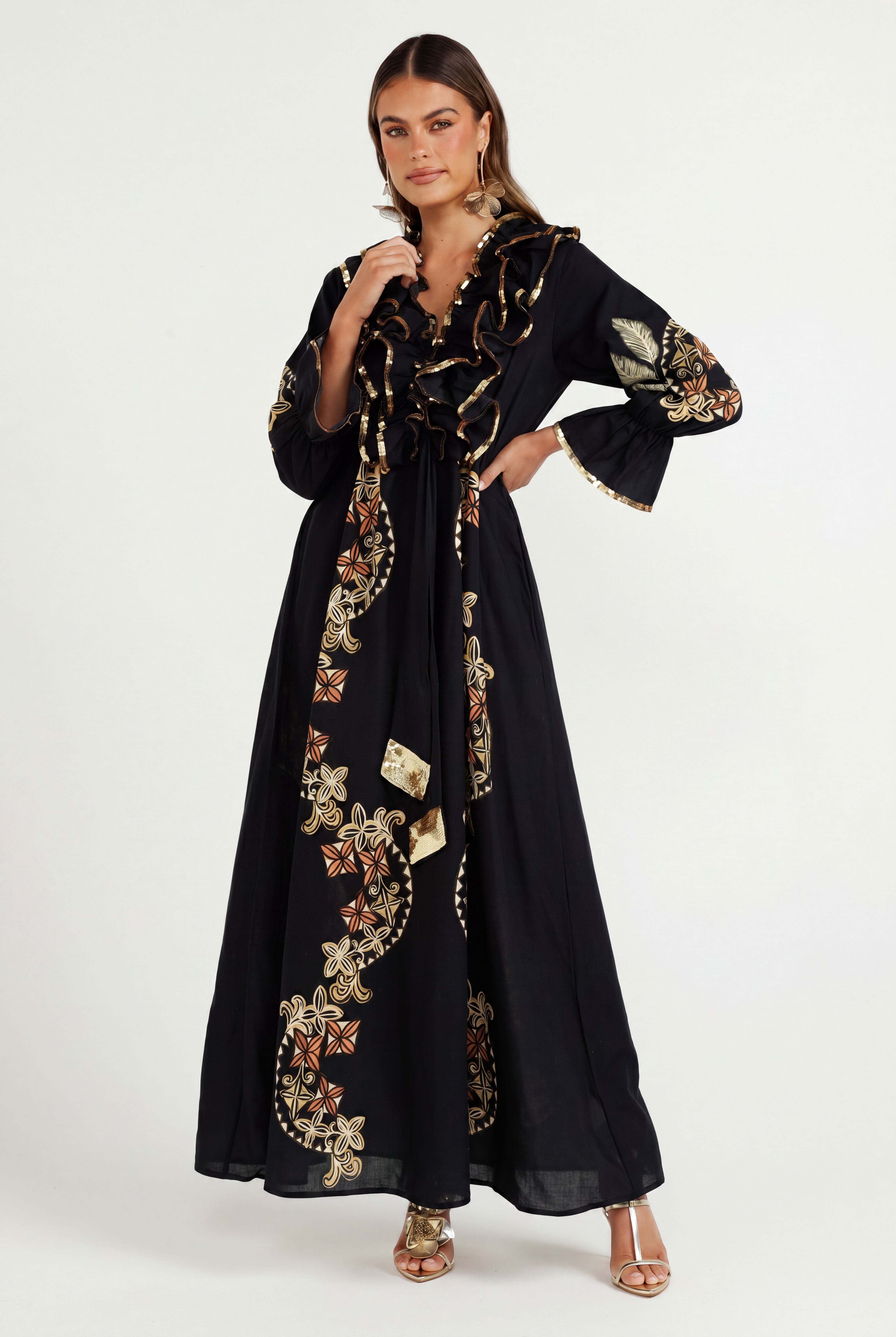 The Midnight Tropics Ruffle Dress