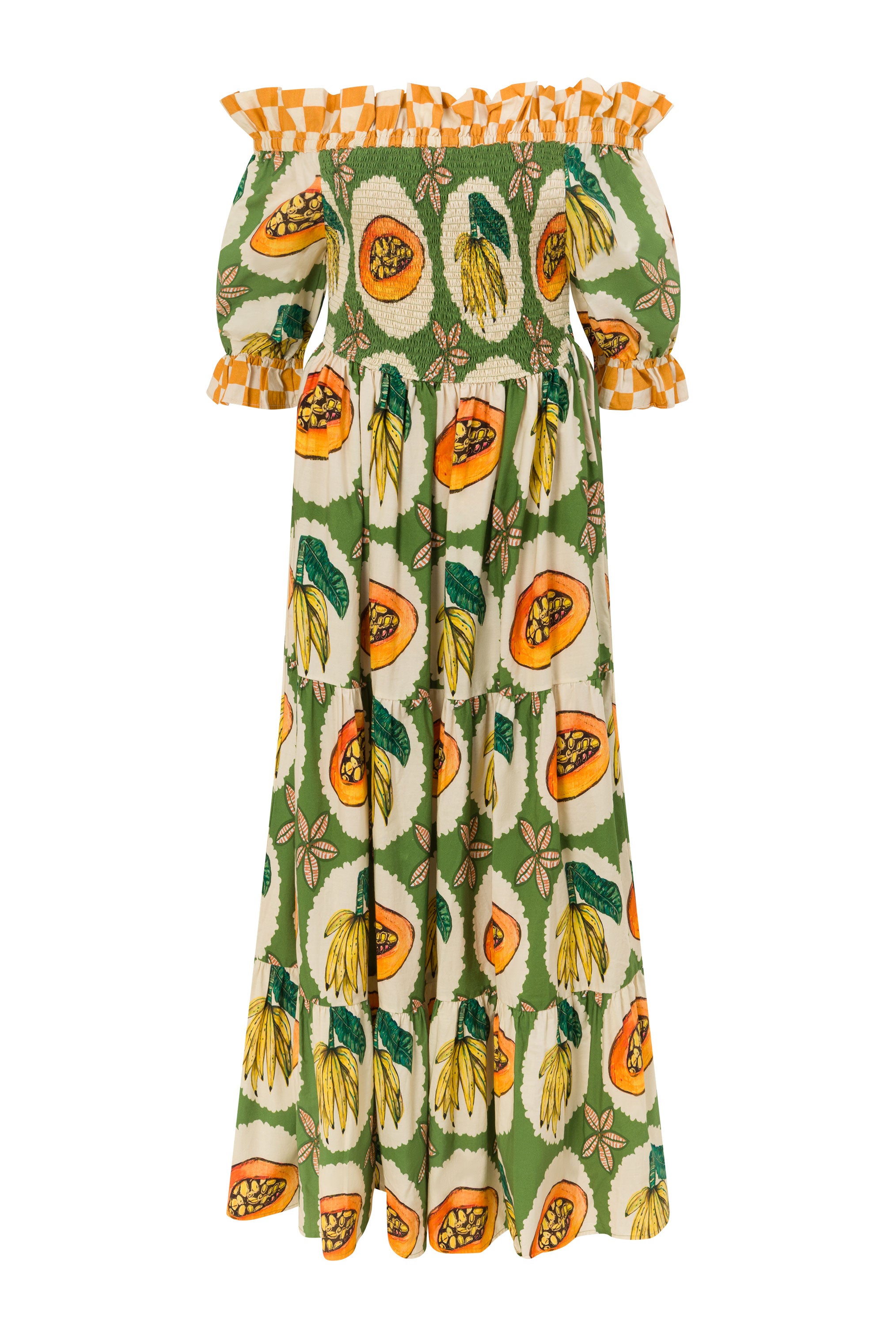 The Papaya Grove Smocked Off Shoulder Dress