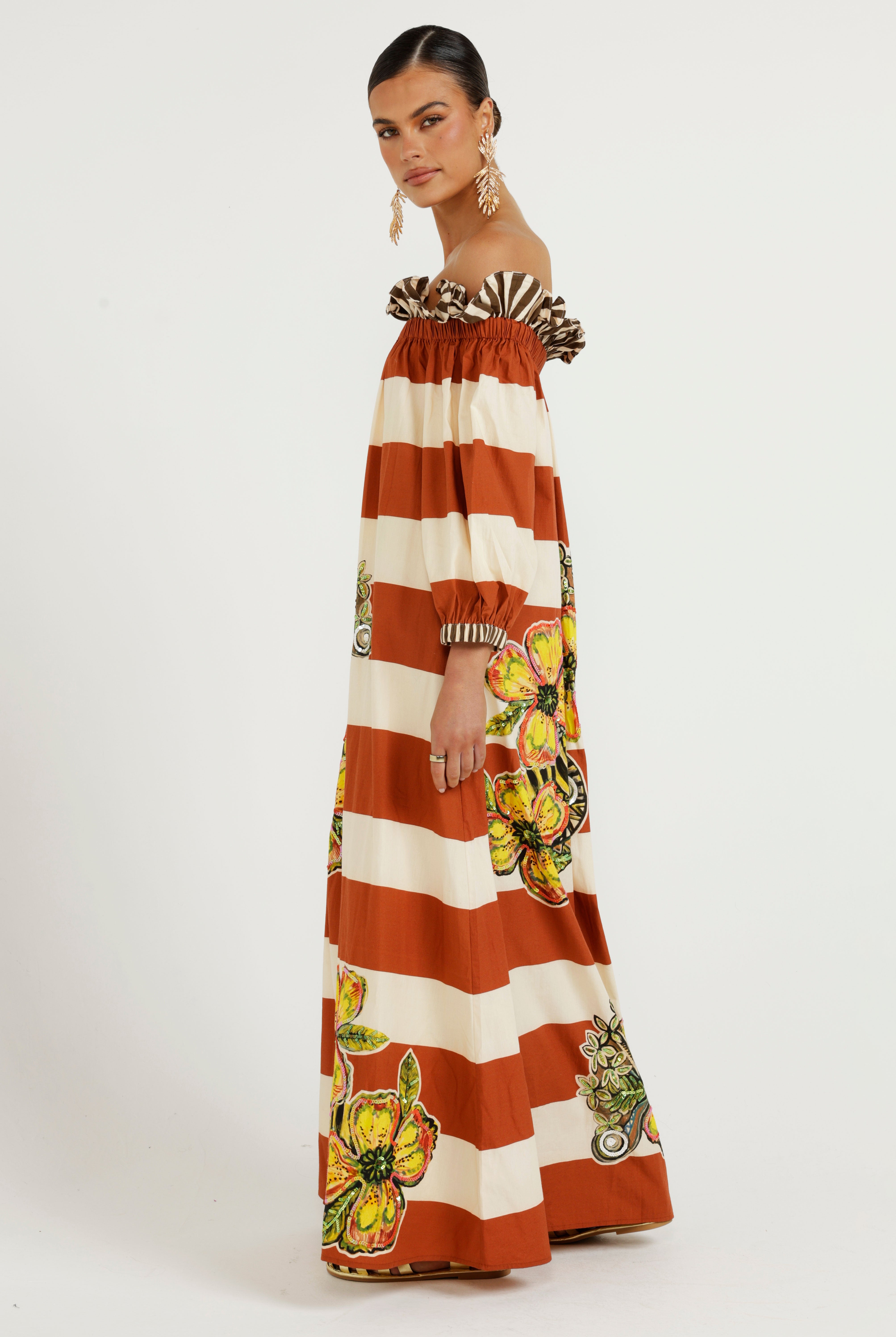 The Calypso Striped Off Shoulder Dress