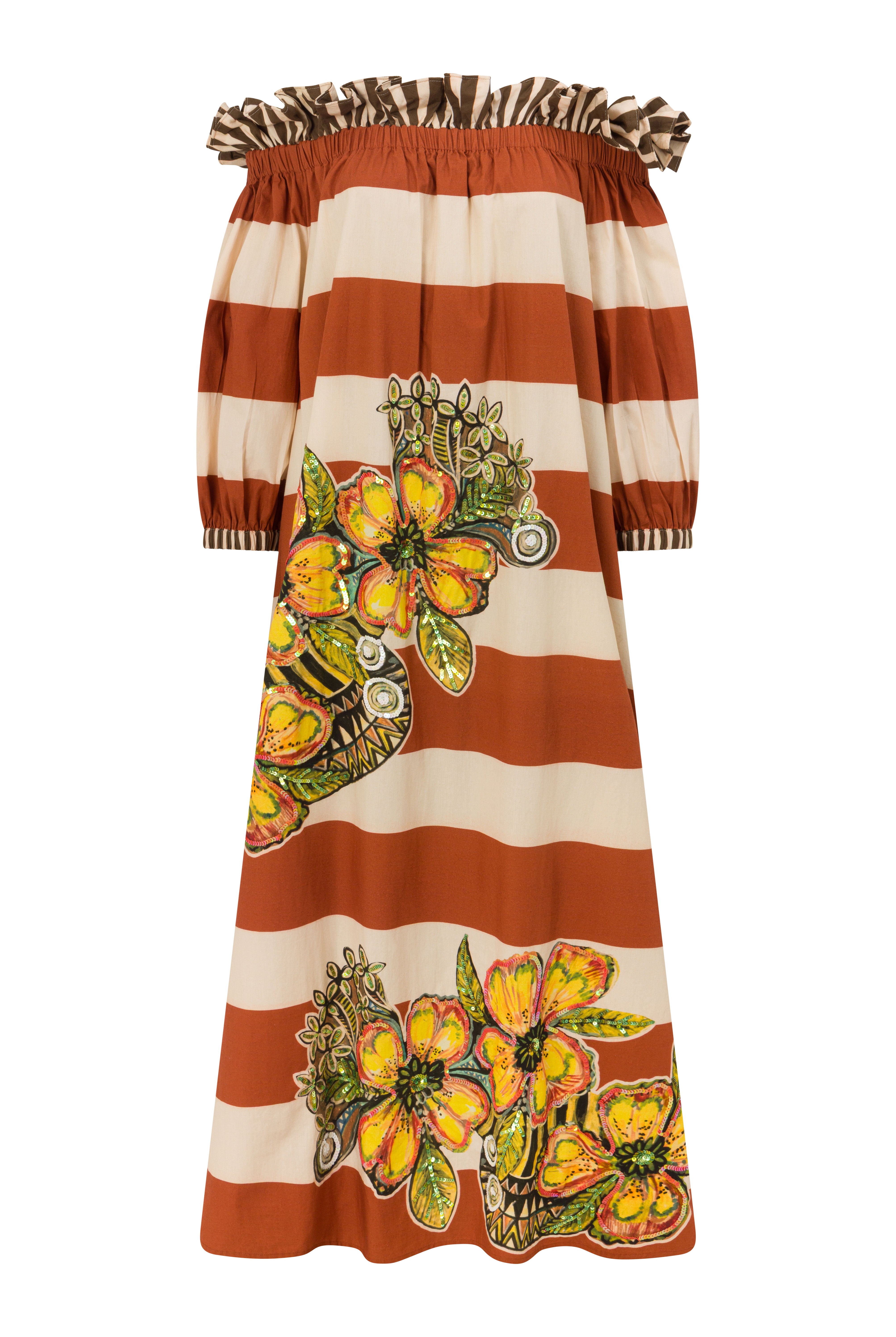 The Calypso Striped Off Shoulder Dress
