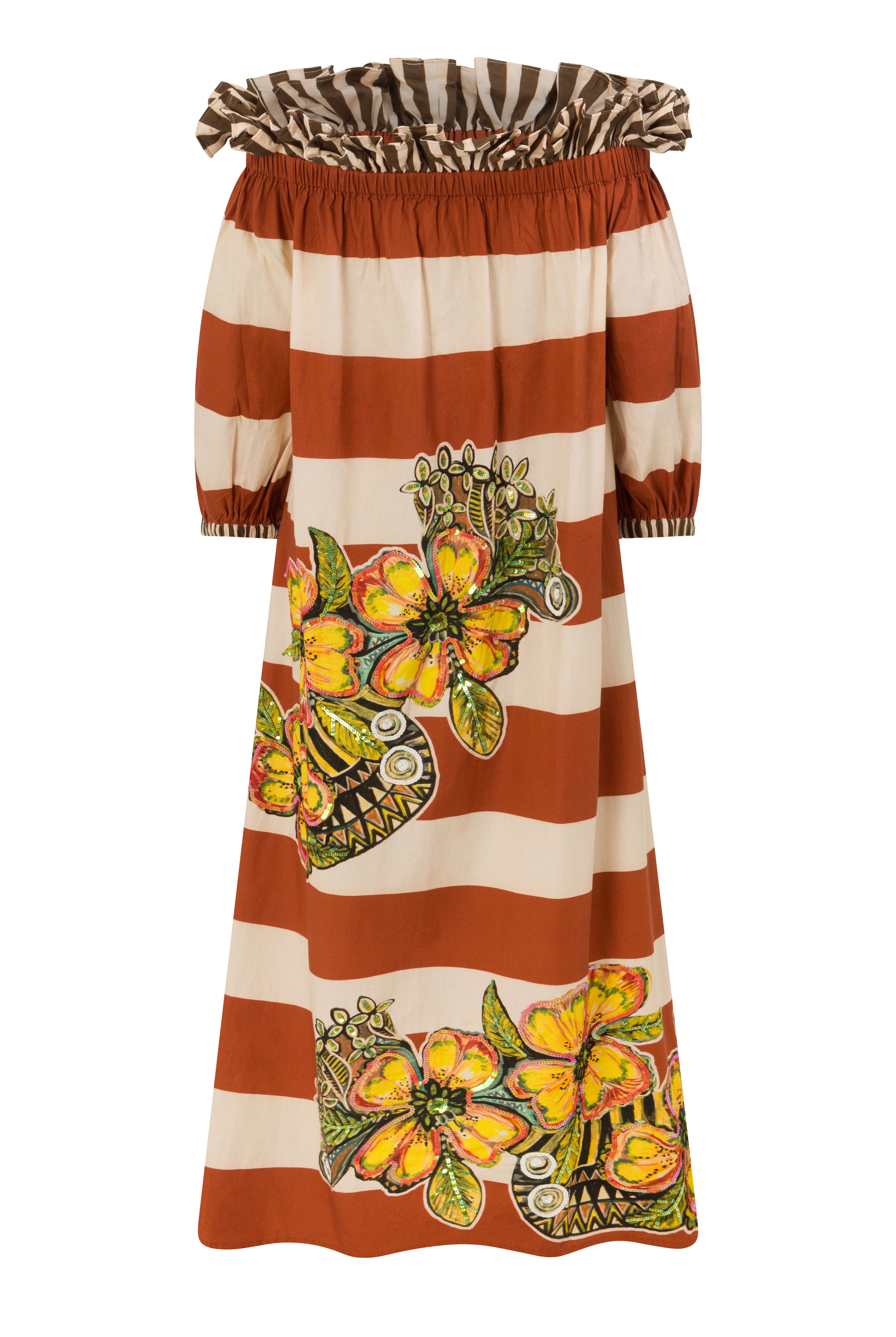 The Calypso Striped Off Shoulder Dress