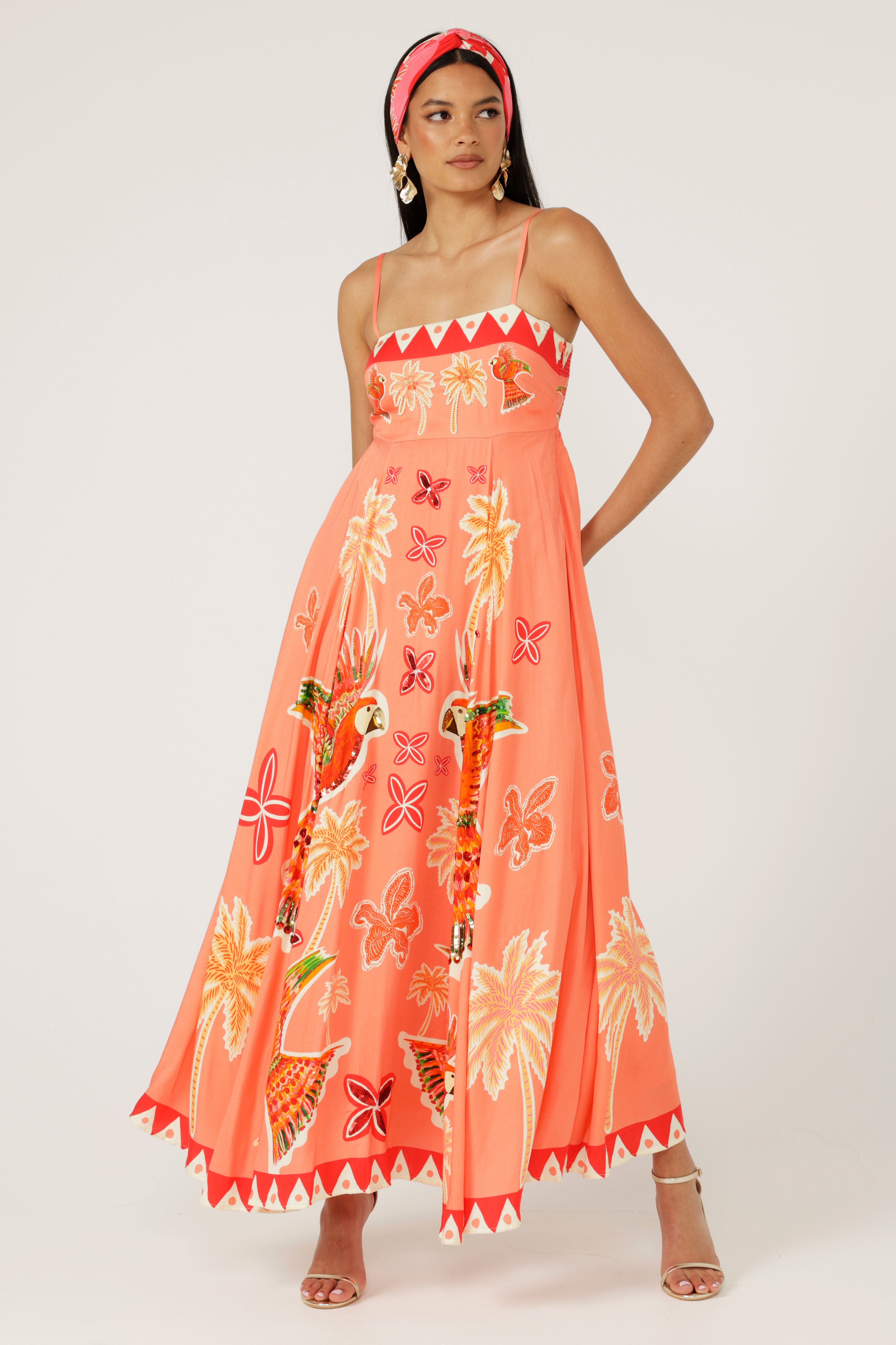 The Parrot Garden Midi Dress