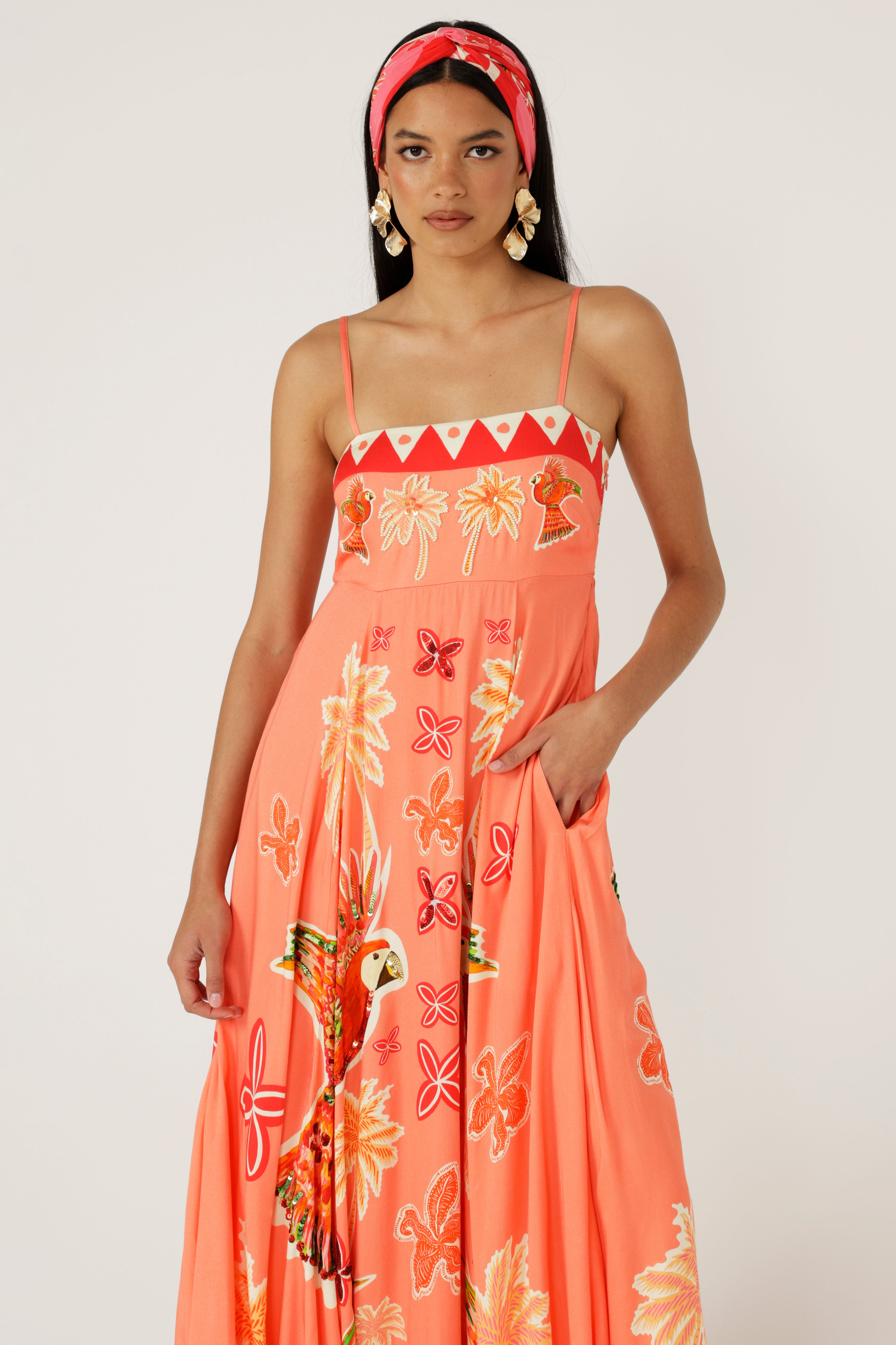 The Parrot Garden Midi Dress