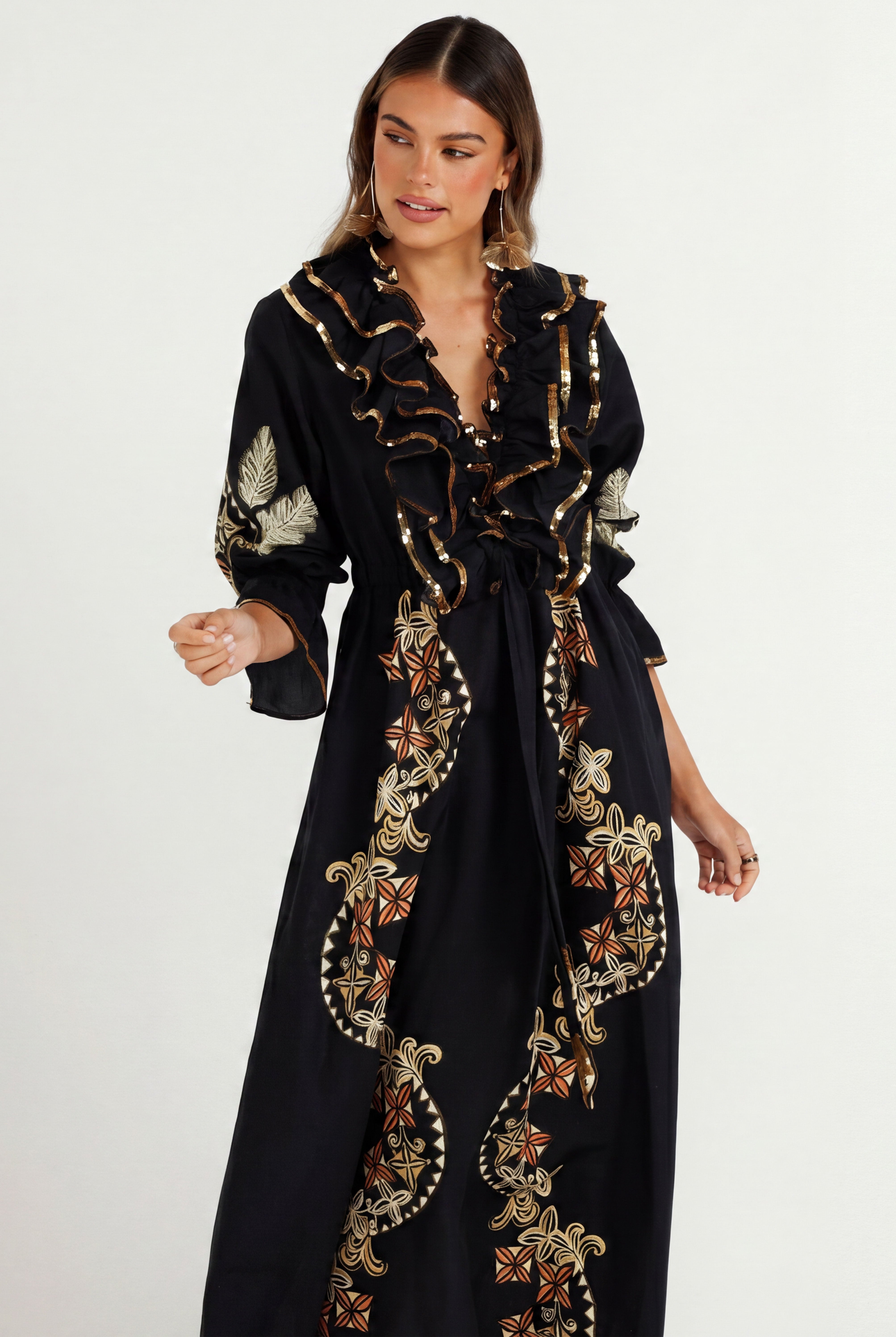 The Midnight Tropics Ruffle Dress