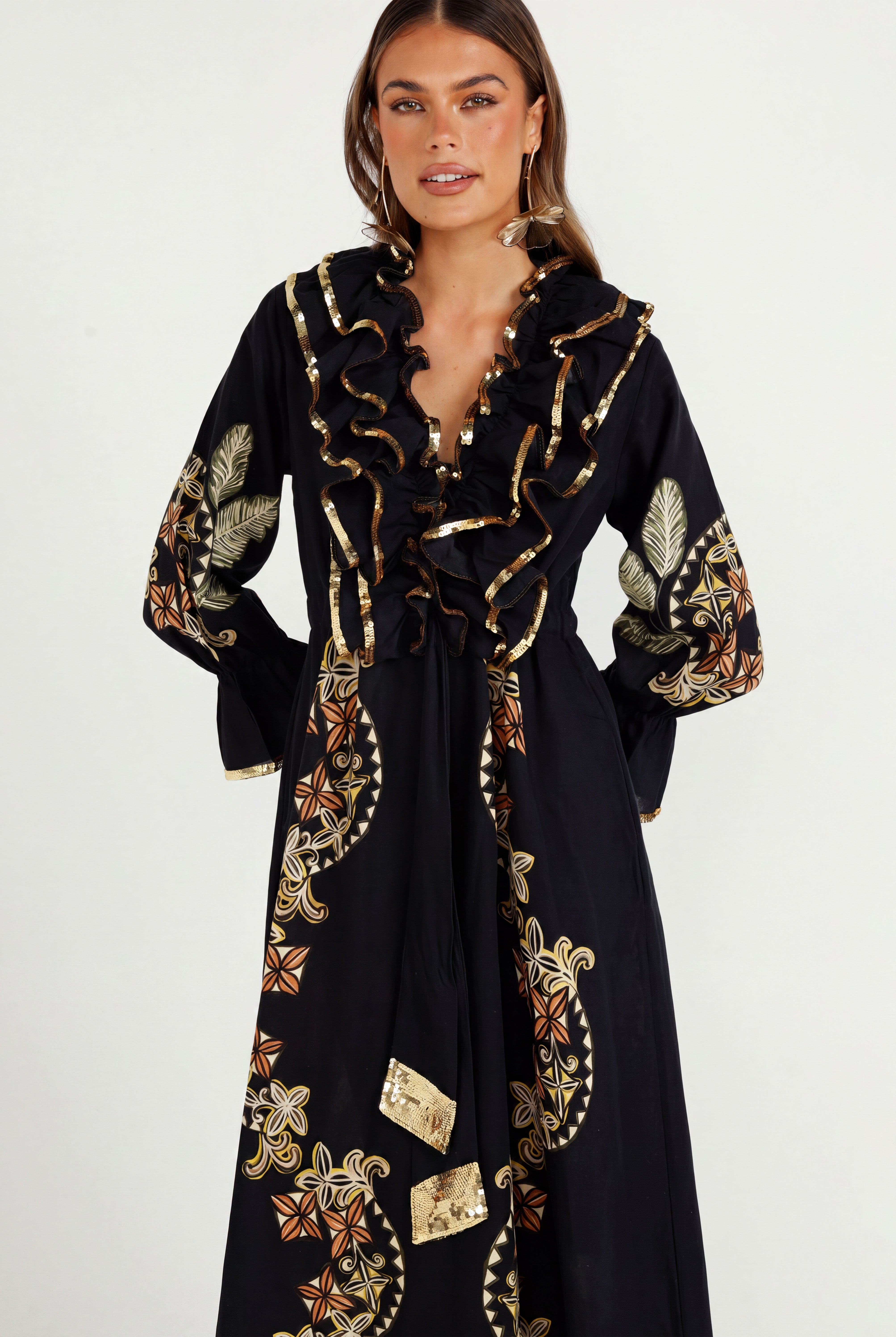The Midnight Tropics Ruffle Dress
