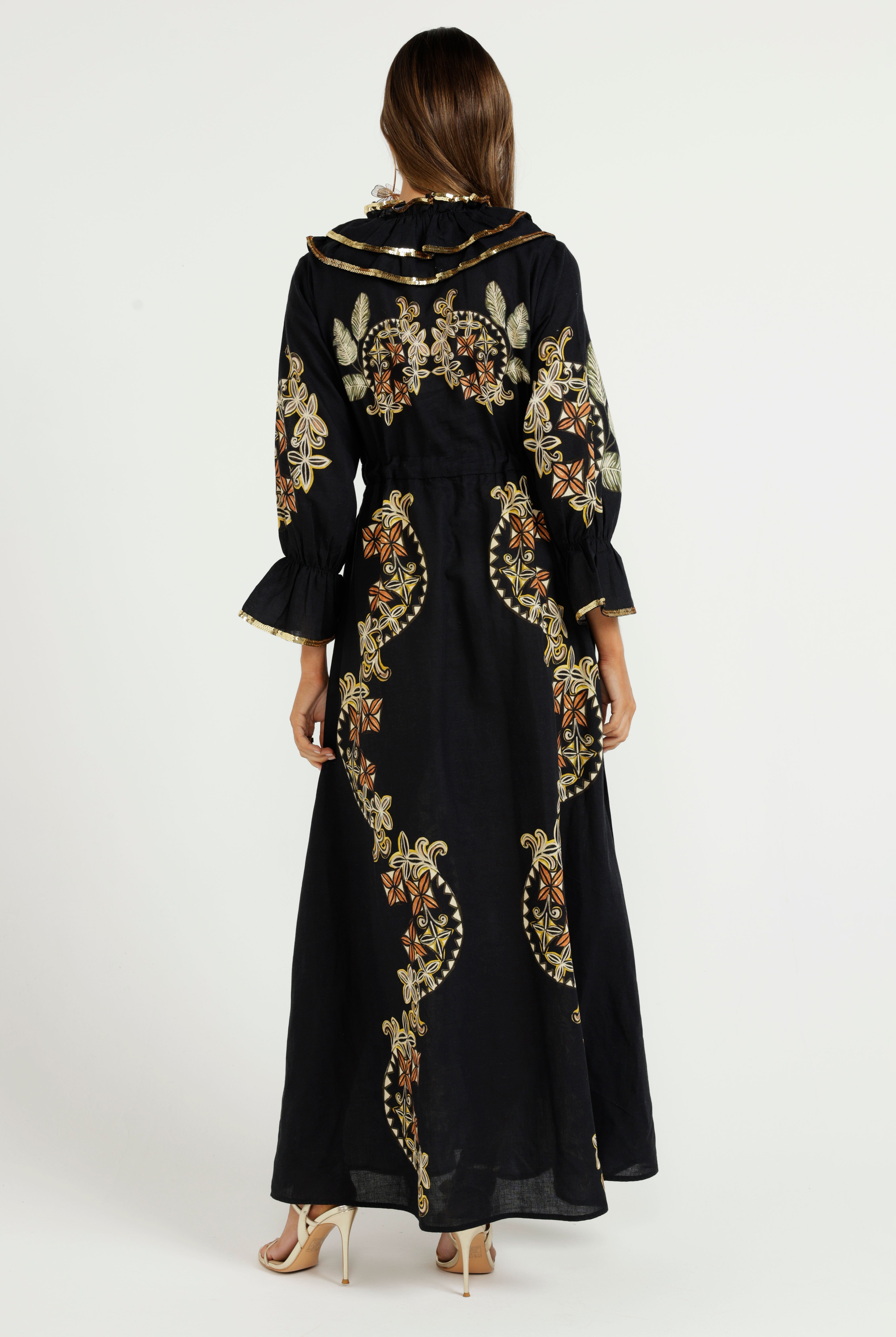 The Midnight Tropics Ruffle Dress