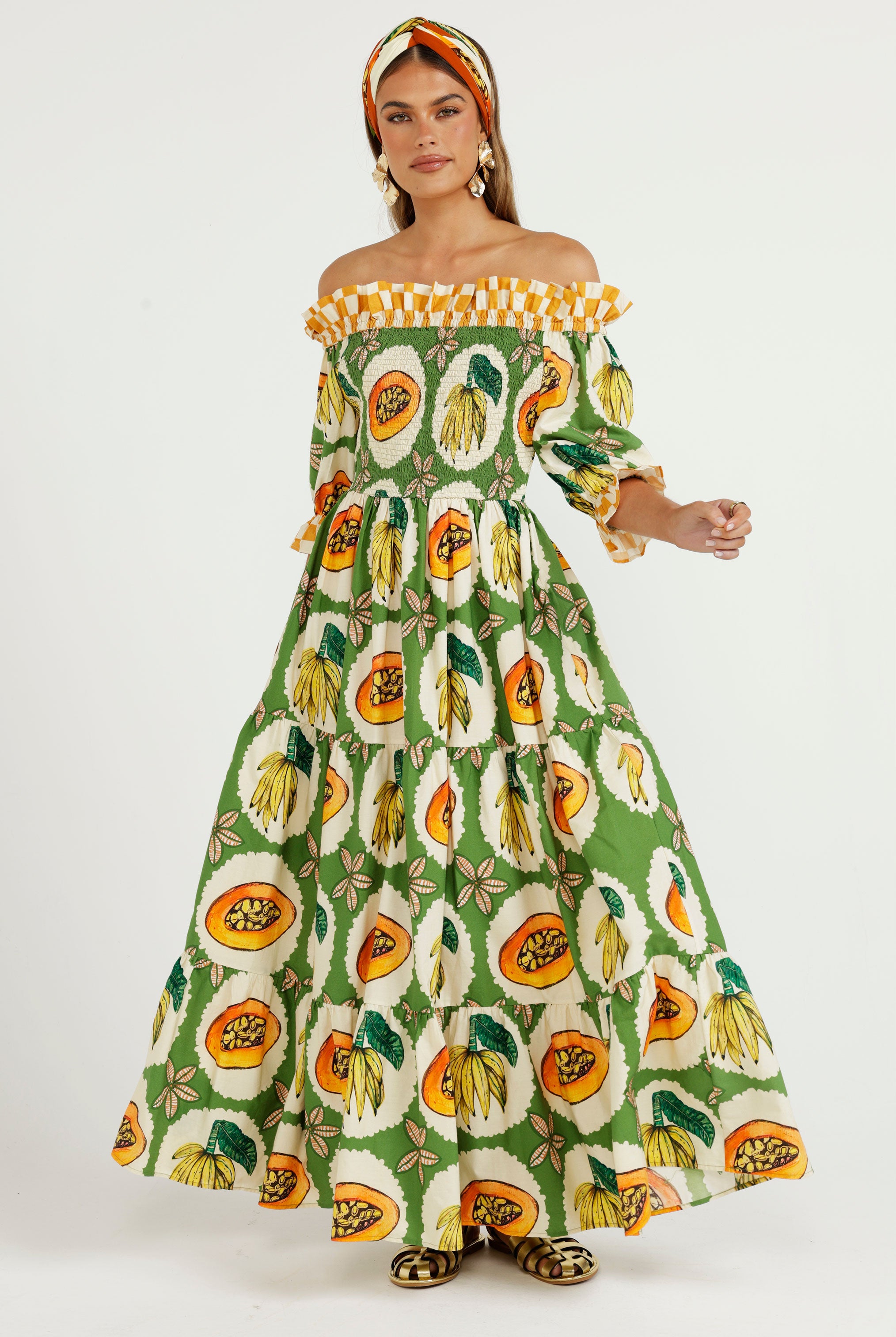 The Papaya Grove Smocked Off Shoulder Dress