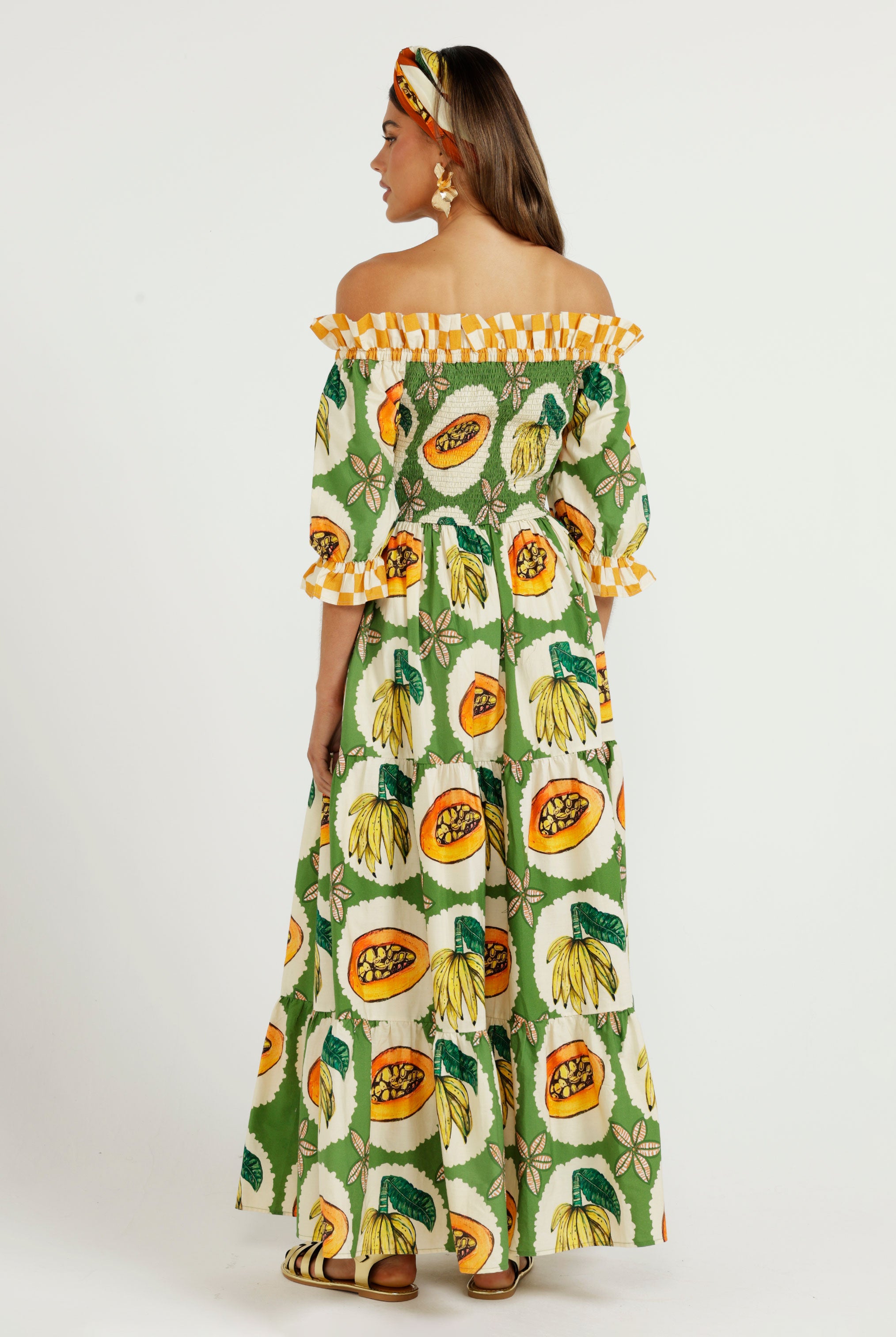 The Papaya Grove Smocked Off Shoulder Dress