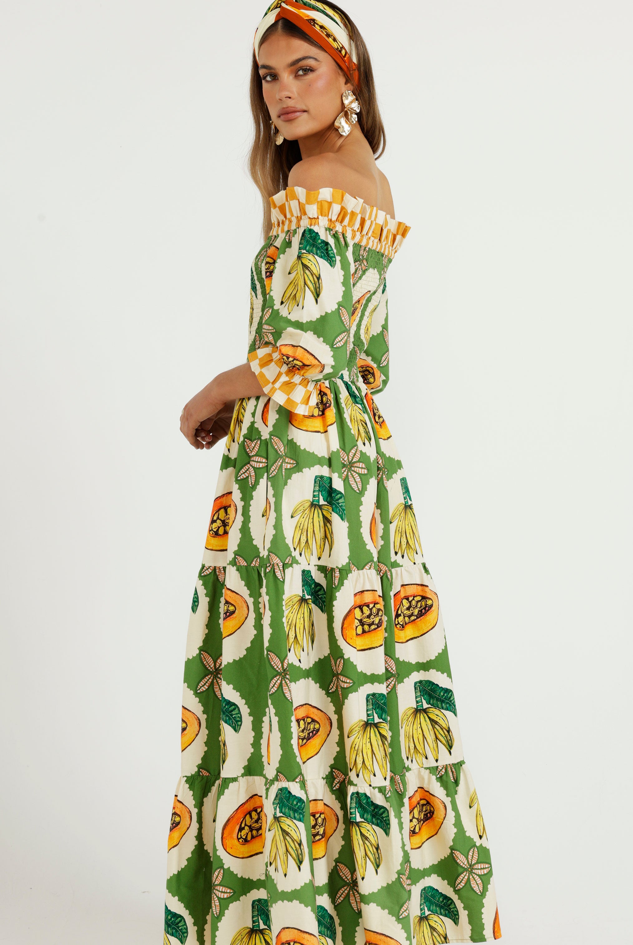 The Papaya Grove Smocked Off Shoulder Dress