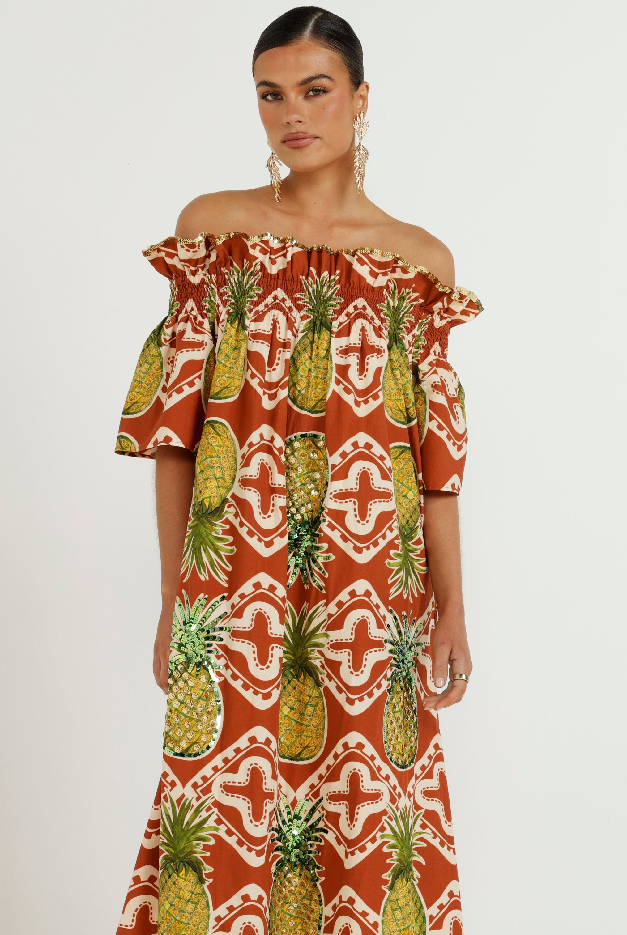 The Pineapple Royale Off Shoulder Dress