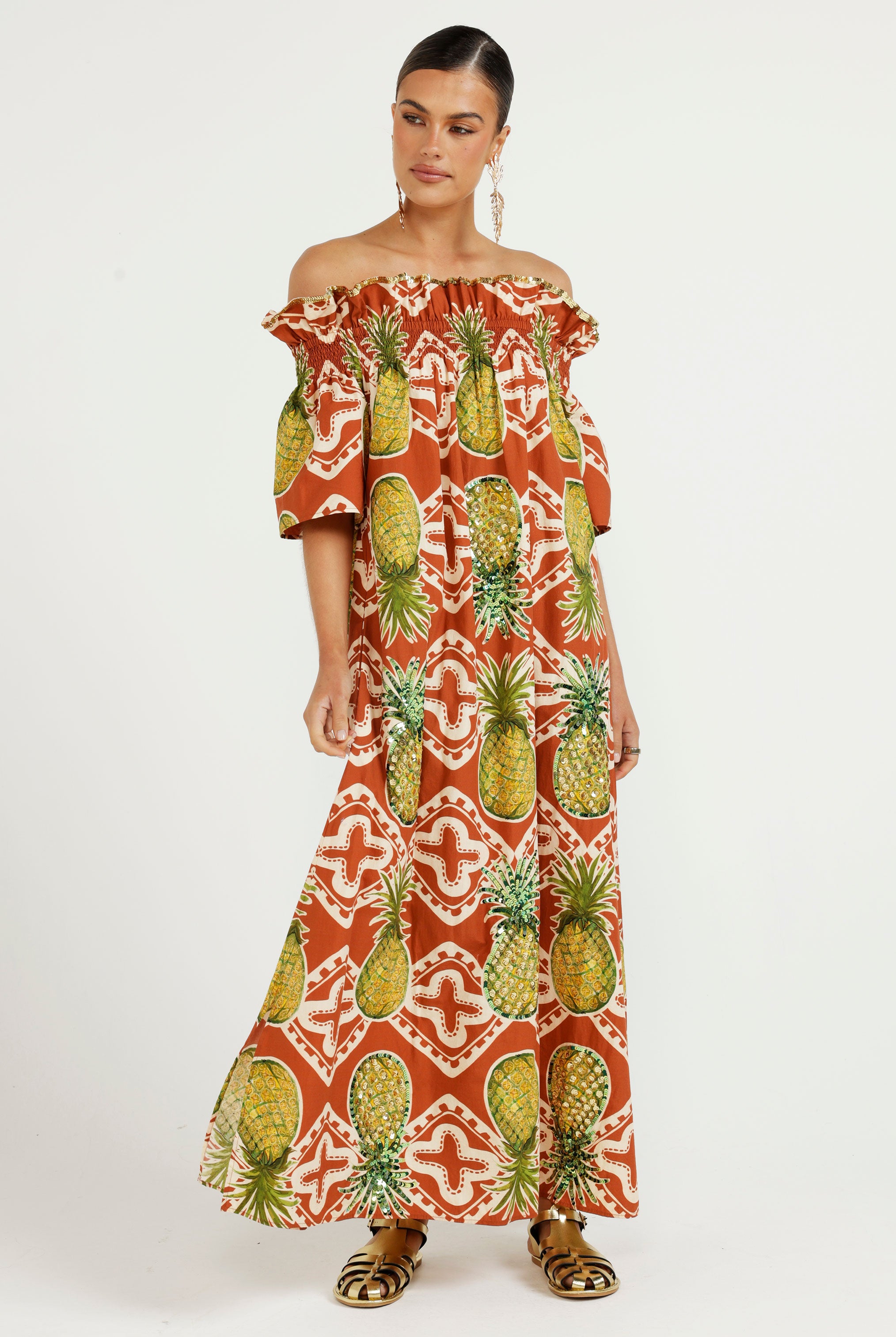 The Pineapple Royale Off Shoulder Dress