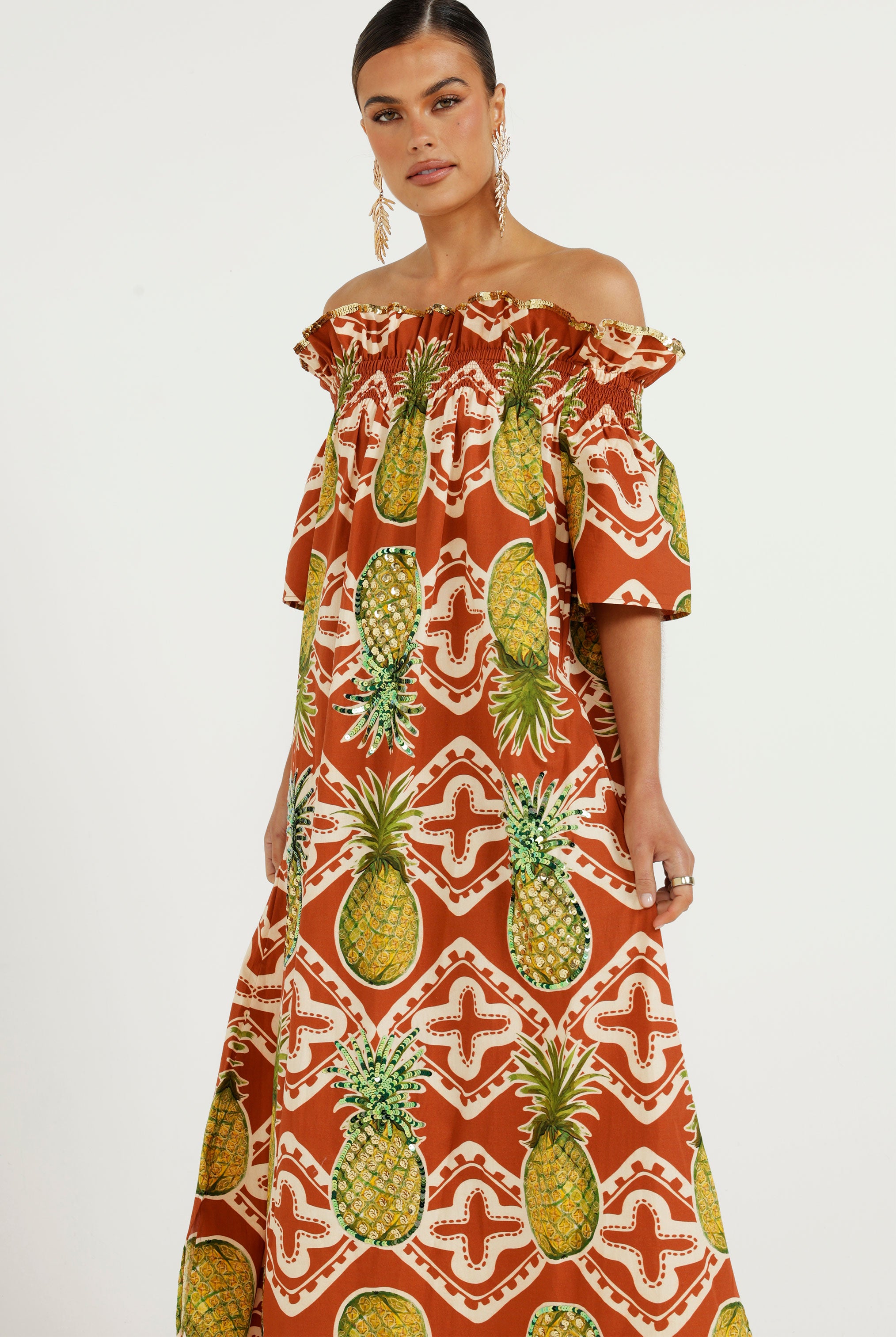 The Pineapple Royale Off Shoulder Dress