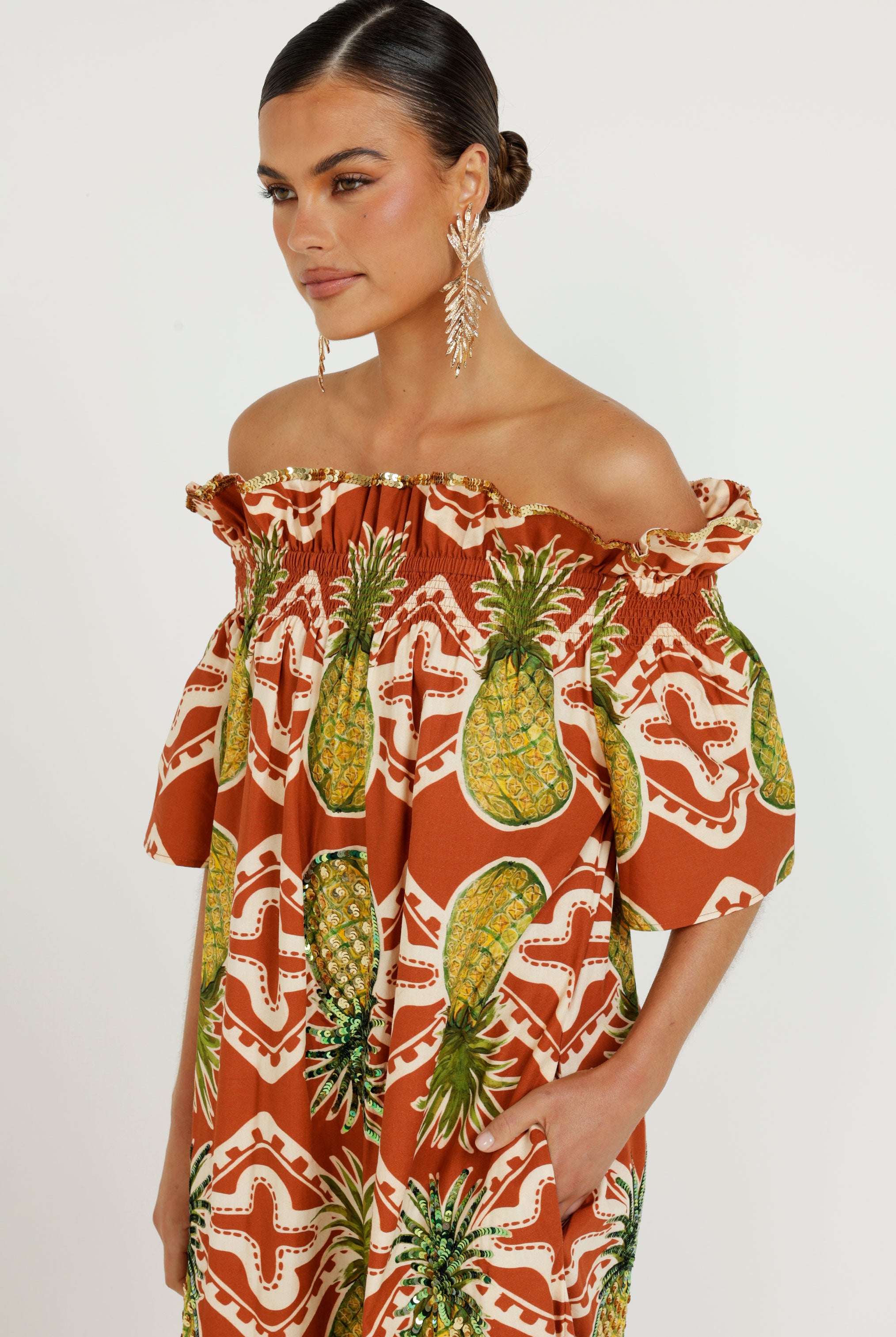 The Pineapple Royale Off Shoulder Dress